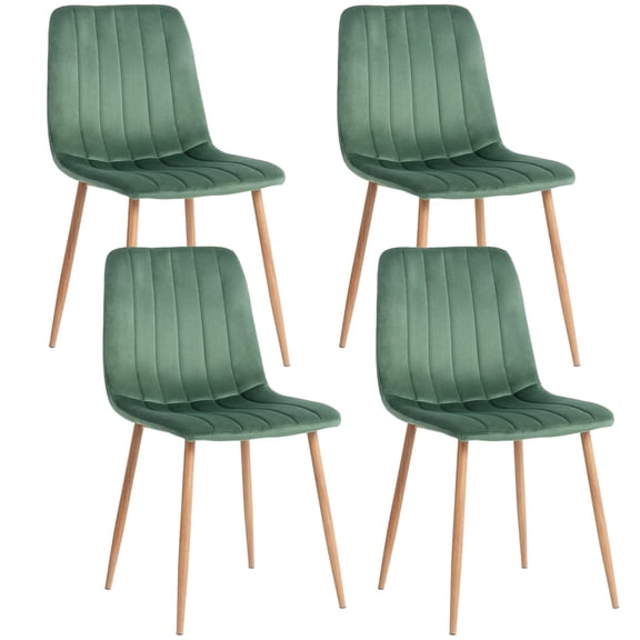 Mid-Century Dining Chairs Set of 4, Velvet Upholstered Seats with Solid Wood Legs, Modern Kitchen and Dining Room Furniture, Green