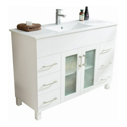 Laviva Nova 48" Contemporary Wood Cabinet with Ceramic Countertop in White