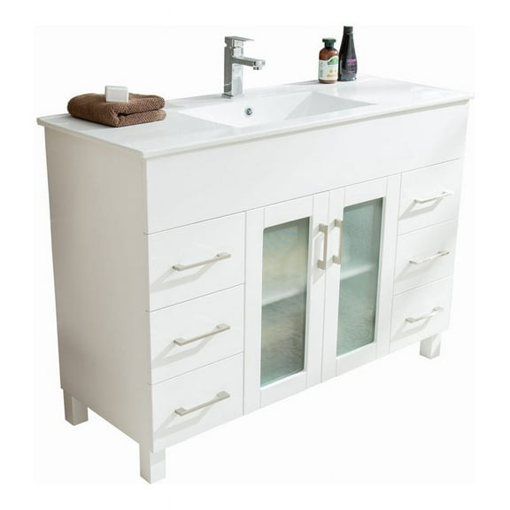 Laviva Nova 48" Contemporary Wood Cabinet with Ceramic Countertop in White