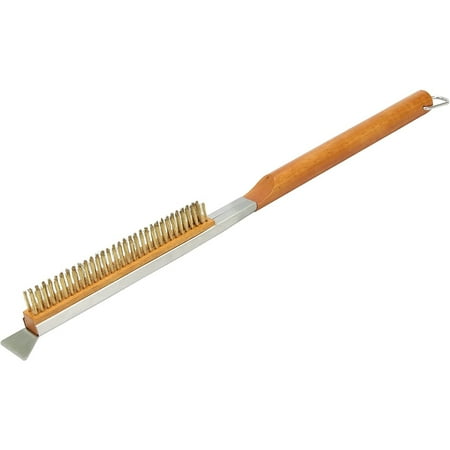 

Pizza Stone Cleaning Brush | Pizza Oven Stone Brush | No-Scratch Pizza Stone Brushes with Stainless Steel Scraper Brass Bristles Long Wood Handle