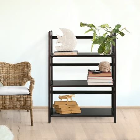 3-Shelf Folding Stackable Bookcase 27.5" Wide-Espresso ...