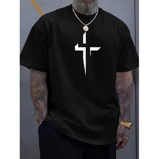 Camiseta informal de verano con estampado creativo cruzado para hombre, cuello redondo, manga corta, estilo urbano moderno para adultos, hombres, mujeres, adolescentes y jóvenes.