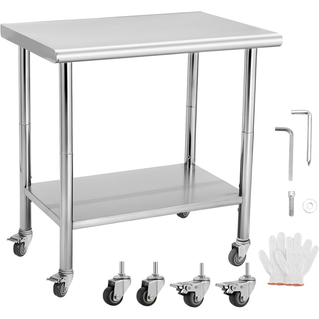 Table de Préparation en Acier Inoxydable NSF 30x24 Po, Table de Travail Commerciale Robuste avec Tablette Inférieure Réglable pour Restaurant, Cuisine, Maison et Hôtel