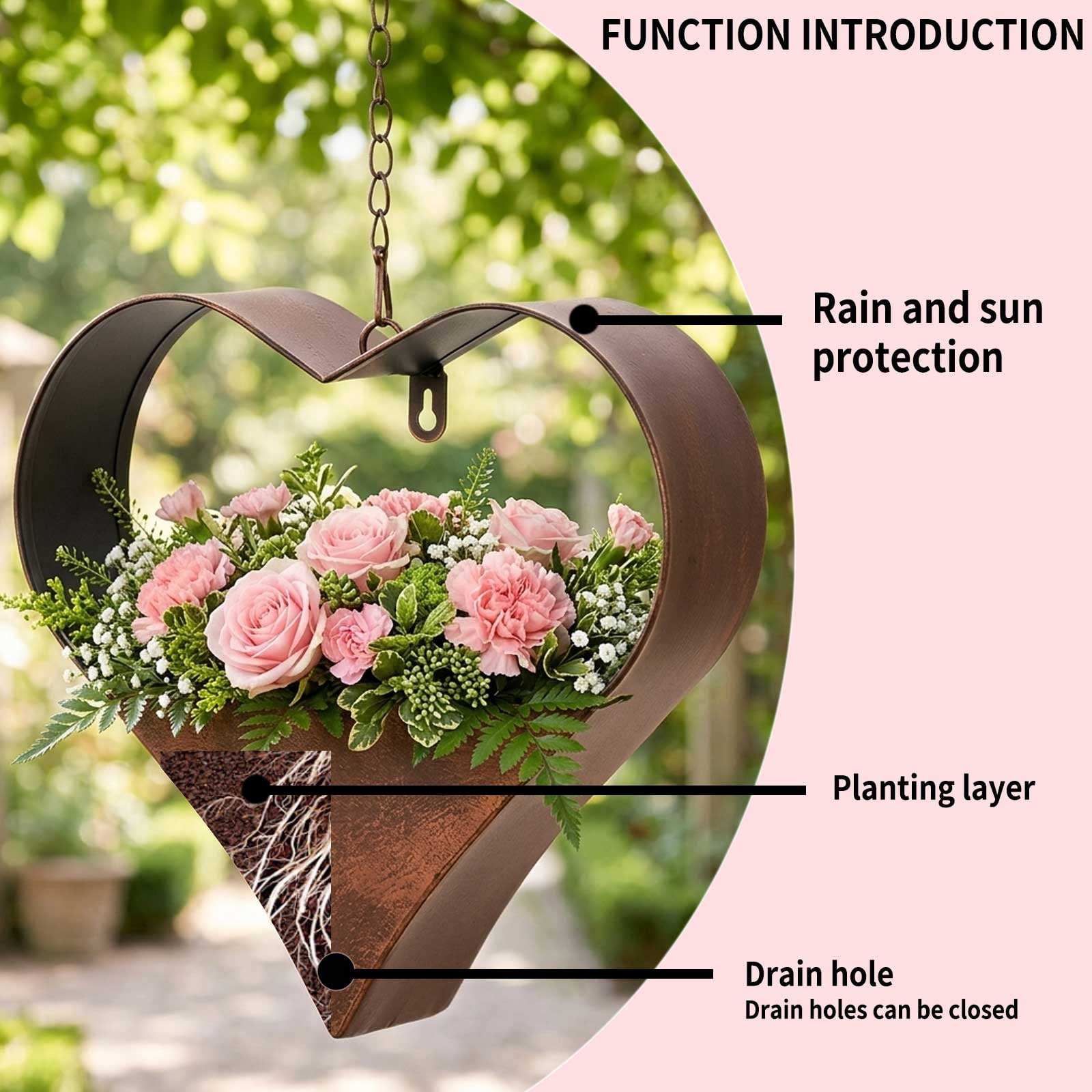 Hanging Planters Metal Heart Shape – Rustic Wall Mount for Indoor Outdoor, Wall Window Living Room Decor, Gifts for Women Mom Wife
