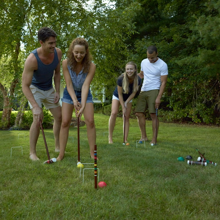 Franklin Sports Wooden Croquet Set, 6 Player Outdoor Backyard Game