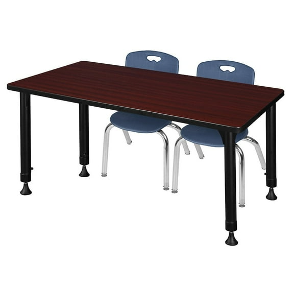 Regency 48x24 Adjustable Classroom Table- Mahogany & 2 Andy 12 Stack Chairs- Blue