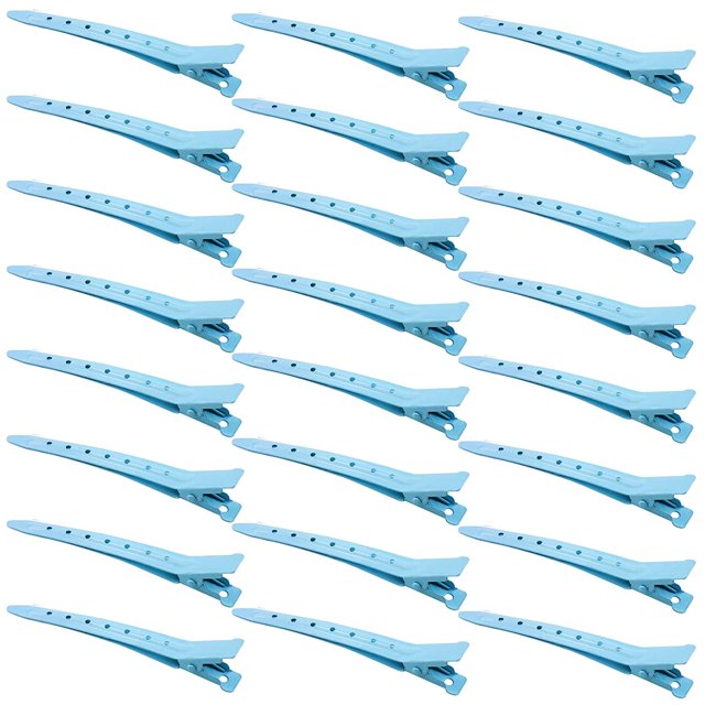 24 Packs Duck Bill Clips, 3.35 Inches Rustproof Metal Alligator Curl Clips with Holes for Hair Styling, Hair Coloring, Blue