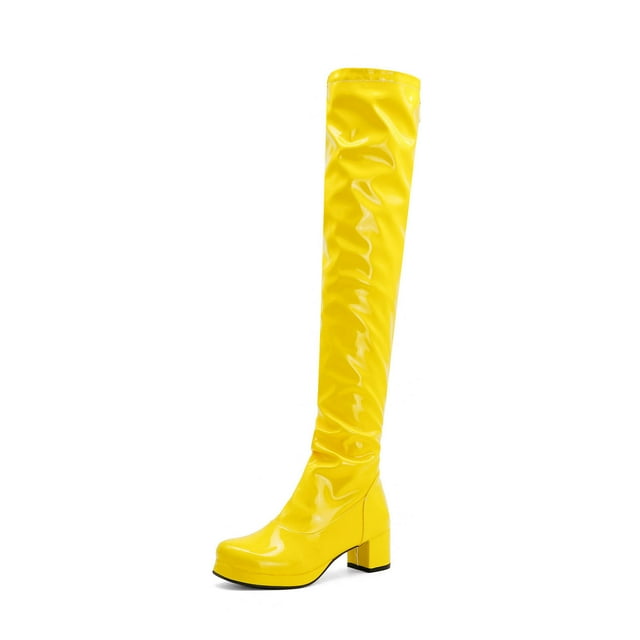 XZNGL Foreign Trade Candy Color Patent Leather Ladies Back Zipper Thick Heel Round Toe Over-the-knee Boots