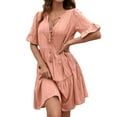 thumbnail image 1 of Txlixc Vestido suelto de manga corta para mujer con versión de línea A, ropa de verano con cuello en V de color sólido de estilo simple Txlixc Estilo de ocio, 1 of 6