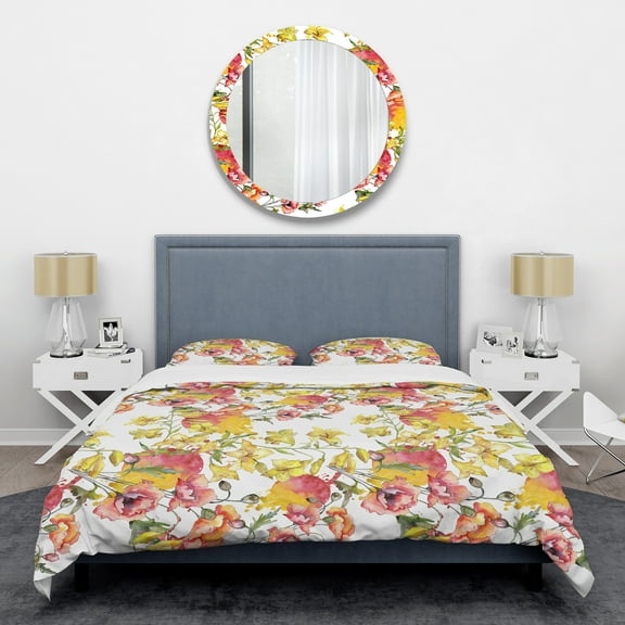 Designart 'Retro Handdrawn Poppies IV' Mid-Century Modern Duvet Cover Set