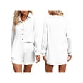 thumbnail image 4 of hirigin Women's Shorts Leisure Suit Fashion Print/Solid Color Long Sleeves Single Breasted Shirt Elastic Waist Shorts, 4 of 9