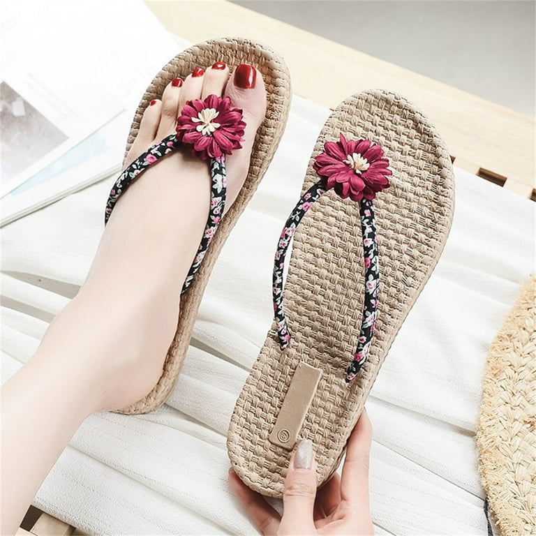 Fashion Spring And Summer Women Slippers Flip Flops Floral With Flowers  Beach Flat Bottom Bling Flip Flops for Women 10 Bow Jelly Flip Flops for Women  Women Flip Flops Size 10 Rainbow