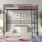 ARCTICSCORPION Twin Size Metal Loft Bed with Sturdy Steel Frame,Heavy Duty Loft Bed with Full-Length Guardrails & Inclined Ladder,Strong Board Slats Support,Maximum Capacity 400lbs,Black
