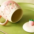 thumbnail image 5 of Tazas bonitas de fresa, taza de café rosa, taza de cerámica Kawaii, té de la mañana, taza de leche y fruta con tapa encantadora, cuchara, novedad creativa, 500ml, 5 of 5