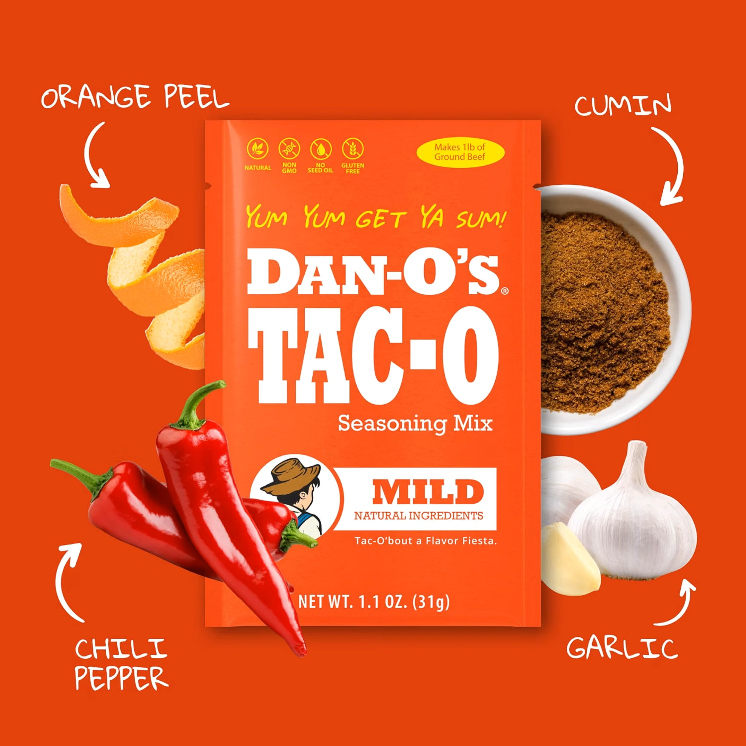 Dan-O's Tac-O Mild Seasoning Mix Single Serving Pack 1.1 oz