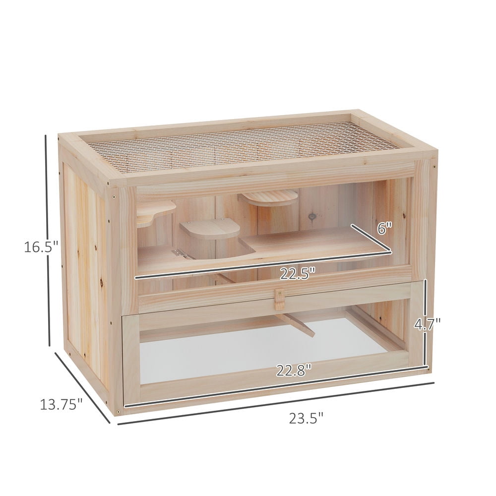 Barara King 2-Level Hamster Cage Mice and Rat House, Small Animal Habitat for Guinea Pigs, Chinchillas with Openable Top, Front Door, Shelf and Ladder, Natural