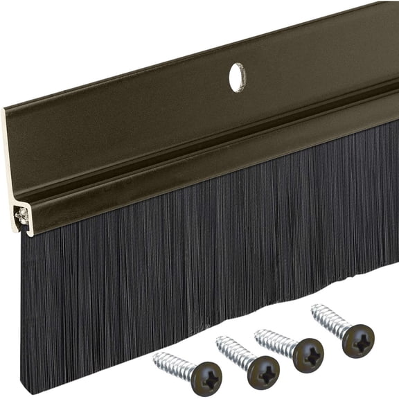 Randall Manufacturing Aluminum Trim Door Sweep Brush, Weather Stripping for Doors, Fills Gaps up to 1-1/2 in, 3 ft Long, Brown & Black