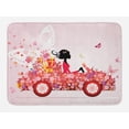 thumbnail image 1 of Cars Bath Mat, Girl on a Car with Floral Present Boxes Butterflies Daisies Little Hearts, Plush Bathroom Decor Mat with Non Slip Backing, 29.5" X 17.5", Pink Dark Coral Black, by Ambesonne, 1 of 2