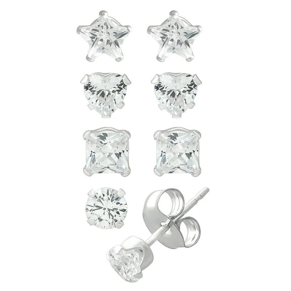 Brilliance Fine Girl’s/Tween Sterling Silver CZ Multi Stud Earring Set, 4 Pairs