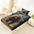 thumbnail image 4 of Castle Fairy Roaring Brown Bear Twin Sheets 3pcs,Log Cabin Mountain Woodland Bedding,Teal Brown Green,1 Fitted Sheet, 1 Flat Sheet and 1 Pillowcase, 4 of 6