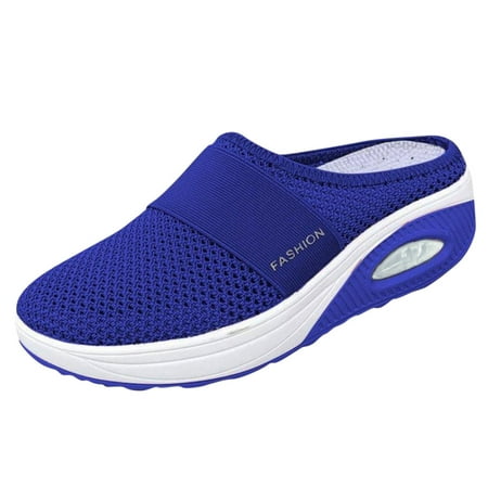 

yinguo knit mesh wedge slide shoes for women air cushion slip on orthopedic walking shoes with arch support casual comfort platform walking shoes blue size 8