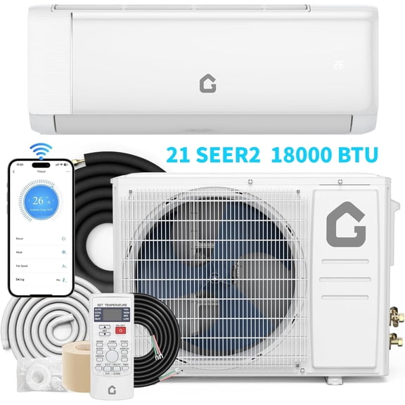 Senfot 18000 BTU WiFi Mini Split Air Conditioner with Heat Pump 21 SEER2 Inverter 208-230V Ductless AC Cools Up to 1250 Sq Ft White Wall Mounted