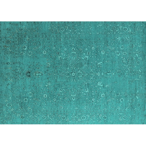Ahgly Company Machine Washable Indoor Rectangle Oriental Turquoise Blue Industrial Area Rugs, 6' x 9'