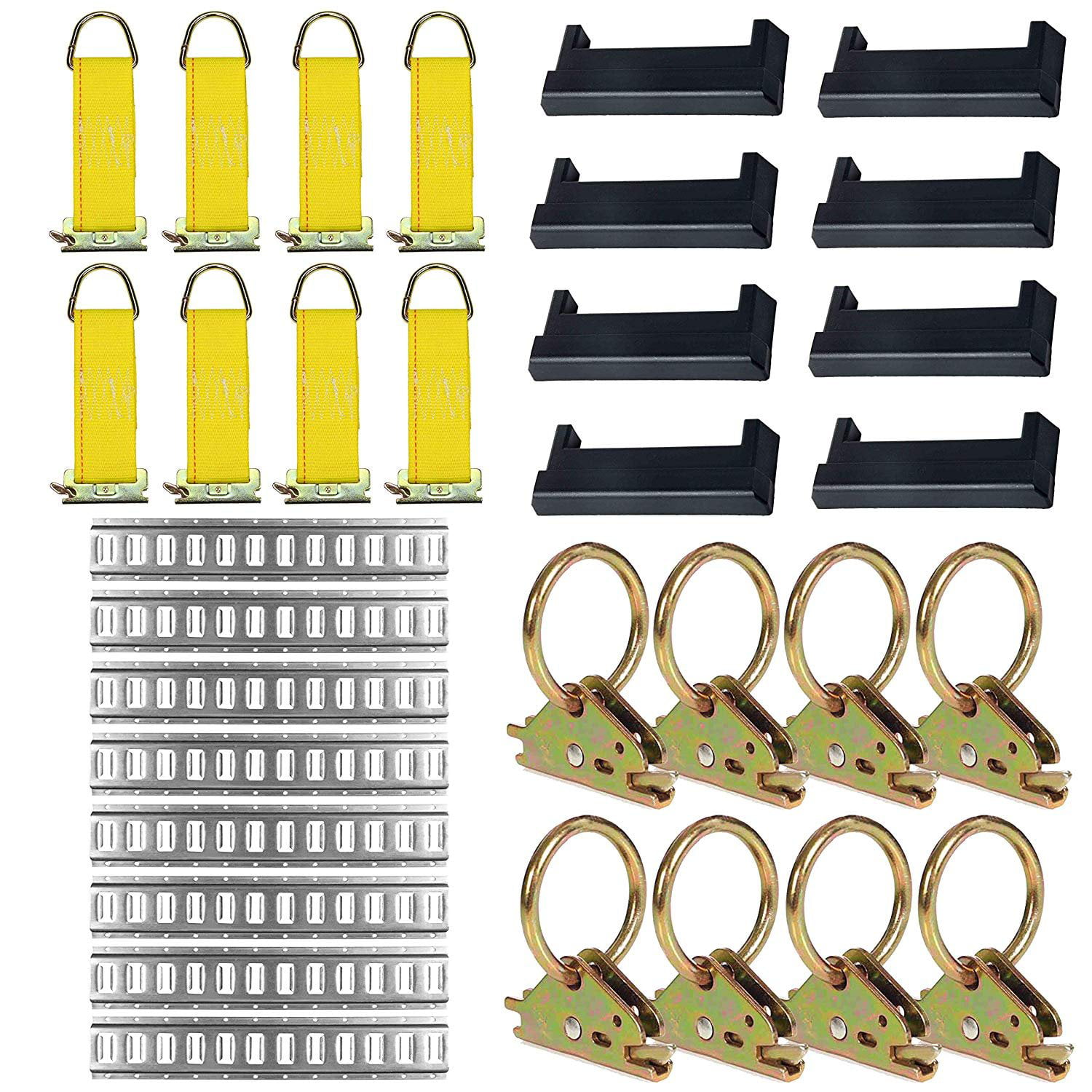 SGT KNOTS Tiedown Rail ETrack Accessories Load Securement in Box Truck E Track Thumb Release O Ring Tie Down Anchors for ETrack Cargo Straps 1 in Ring - 4 Pack Heavy Duty E-Track Clip 