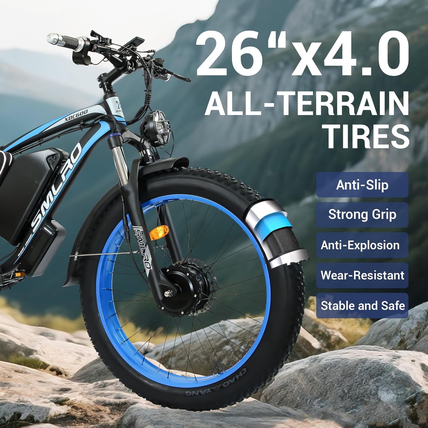 5000W Peak Dual Motor Ebike, 52V 30AH Battery Electric Bike for Adults, 7-Speed 40MPH AWD Ebike Mountain Snow E-Bike with 26" x 4.0 Fat Tire MTB Hydraulic Disc Brake for Off-Road Snow
