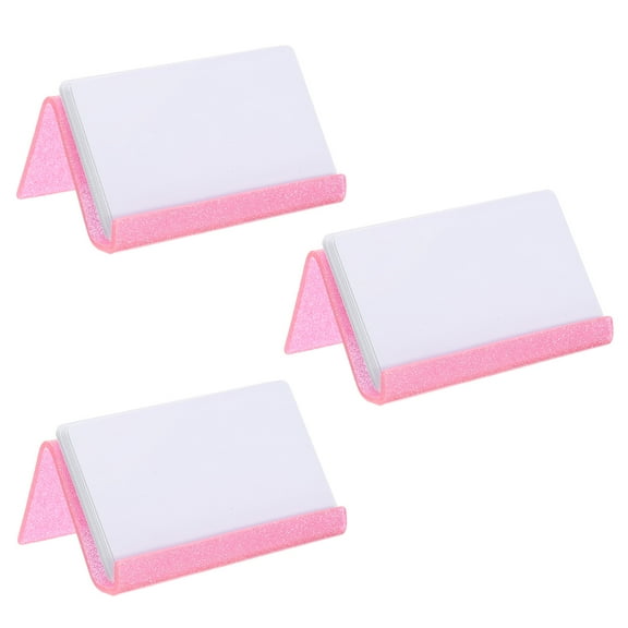 Uxcell 3pcs Business Card Holder for Desk, Acrylic Bling Business Name Card Organizer Desktop Card Rack Display Stand for Office Exhibition Meeting Home, Pink