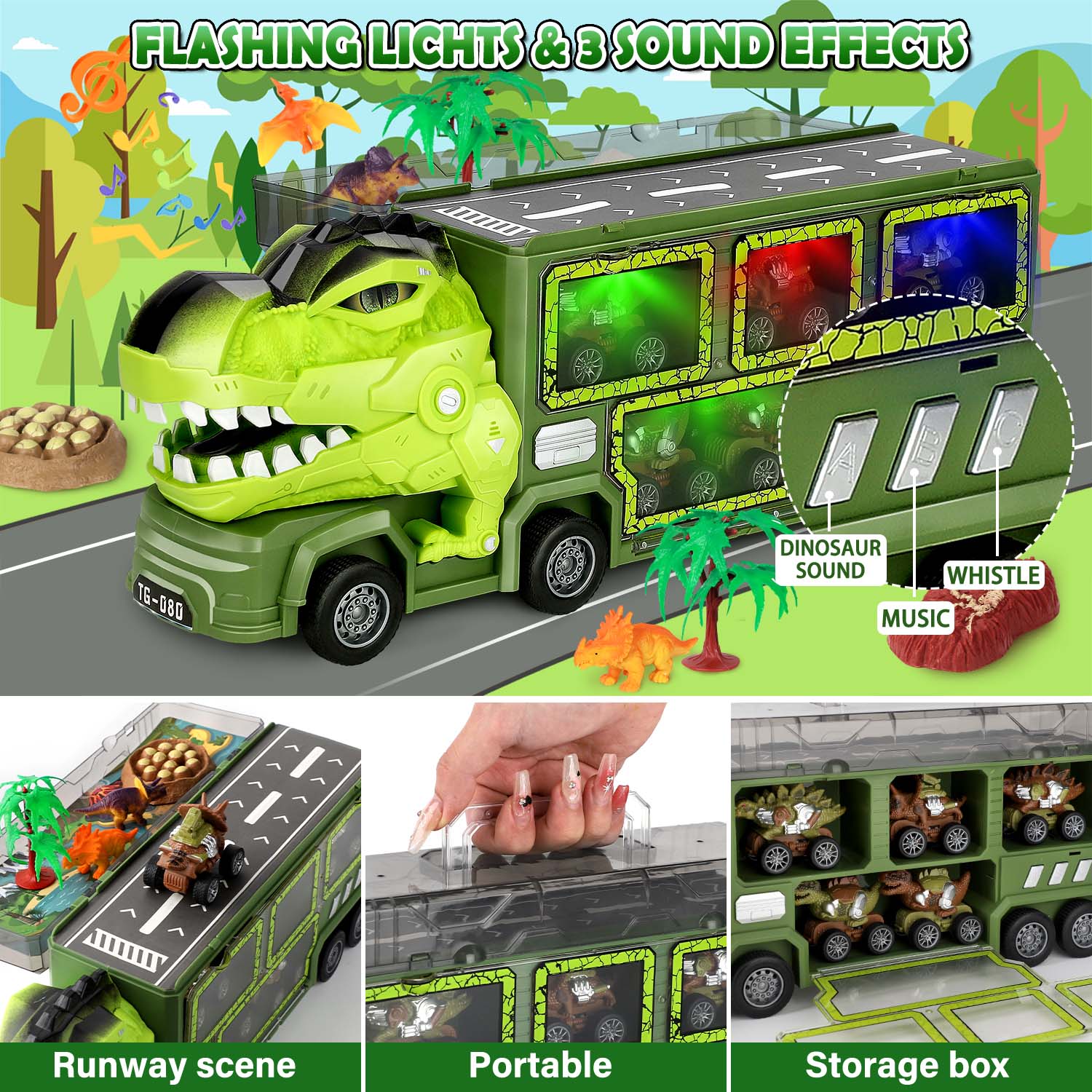 Ayieyill Dinosaur Truck Carrier Playset With Lights & Sounds photo 6