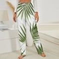 thumbnail image 3 of Palm Leaf Print Fabric Winter Female Pants Flannel High Waist Women Pants Lady Warm Straight Leg Plush Trousers, 3 of 7