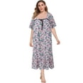 thumbnail image 2 of Womens Plus Size Nightgowns Sleepwear Floral Square Neck Loungewear,Victorian Short Sleeve Pajama Maxi Dress Casual Nightdress,XL-5XL, 2 of 9