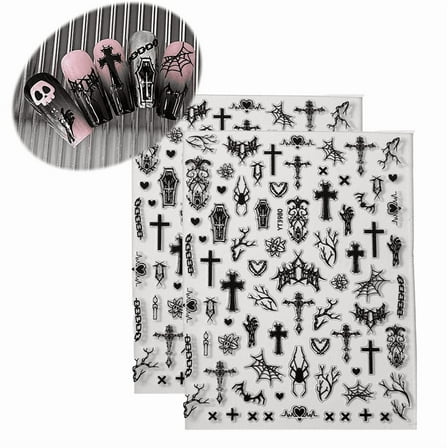 Yoyauz Halloween Nail Stickers 2PCS 3D Self-Adhesive Spider Web Bat Design, Used For Decorating Diy Nail Products For Halloween