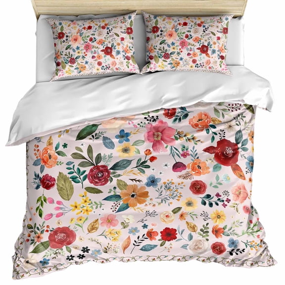 Pink Flowers Bedding 3 Piece Duvet Cover Set California King, Spring Farmhouse Floral Leaves Vintage Soft Microfiber Comforter Cover with Zipper Closure & Pillowcases, FadeResistant Quilt Cover
