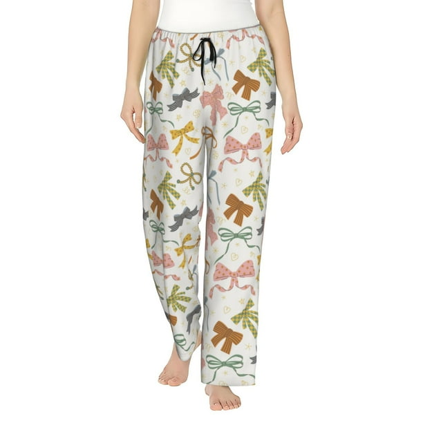 Balery Colorful Bow Knots1 Pantalones de pijama para mujer, pijamas ultraligeros, pantalones de estar por casa-Small