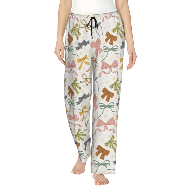 Balery Colorful Bow Knots1 Pantalones de pijama para mujer, pijamas ultraligeros, pantalones de estar por casa-Small