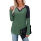 thumbnail image 2 of Camisa de mujer con cuello en V Color de contraste Camiseta interior de manga larga Poliéster para Otoño Invierno, 2 of 6