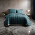 thumbnail image 6 of Benjara 3 PC Crinkle King Coverlet Set with Vertical Stitching- Turquoise Blue, 6 of 6