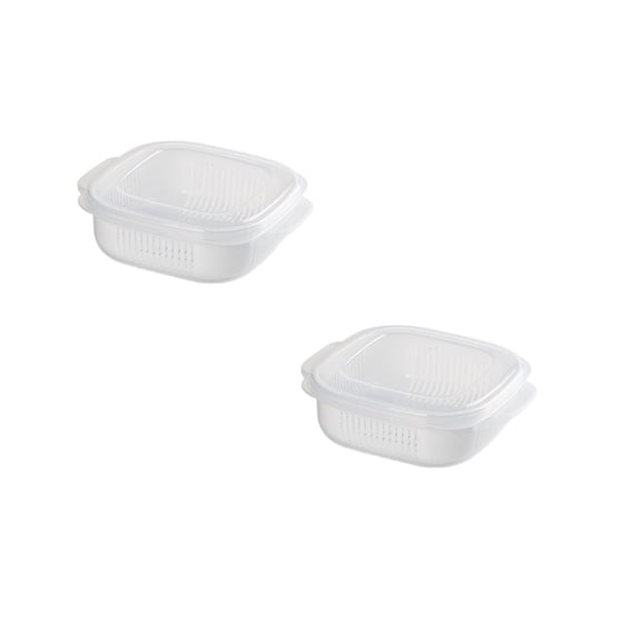 Tunhigl 2-Pack Microwave-Safe Double-Layer Drainage Bento Box - Leak-Proof Food Container for Lunch, Fruit & Meal Prep with Handles, Stackable & Durable