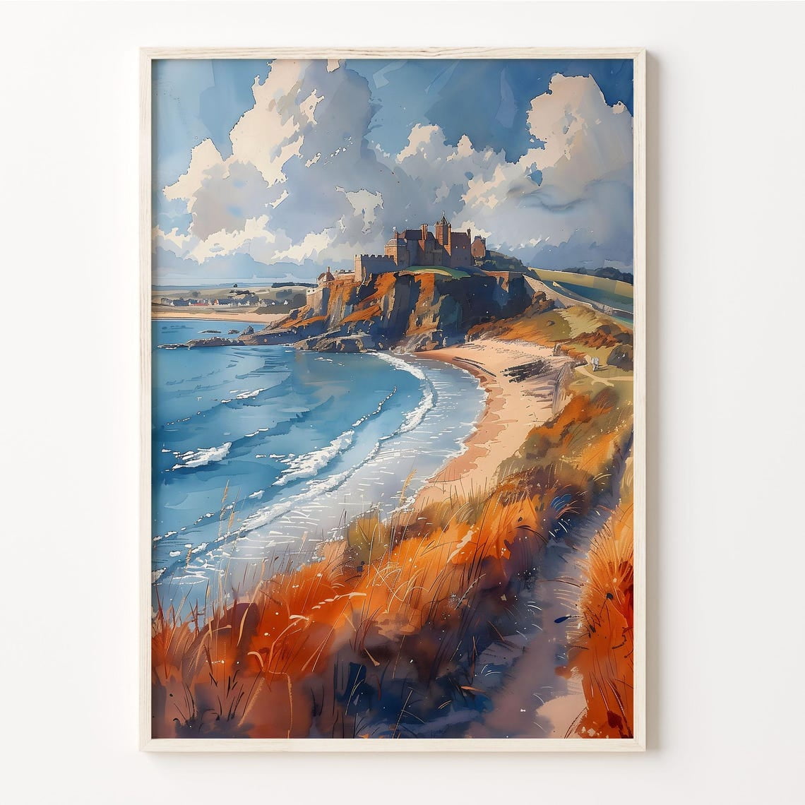 Bamburgh Castle Coastal Britain Illustration Wall Art Poster