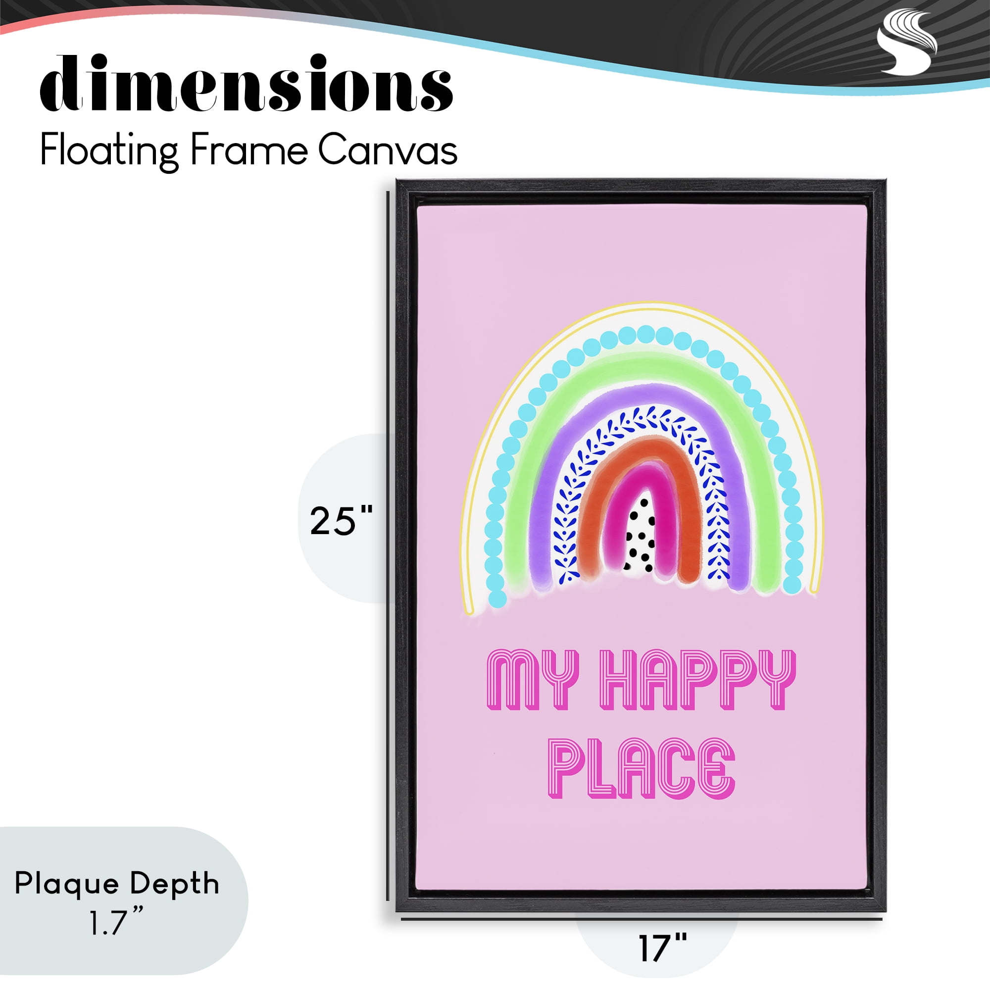 Stupell Industries Happy Place Dotted Rainbow Black Framed Floater Canvas Wall Art, design by Pooja Dave