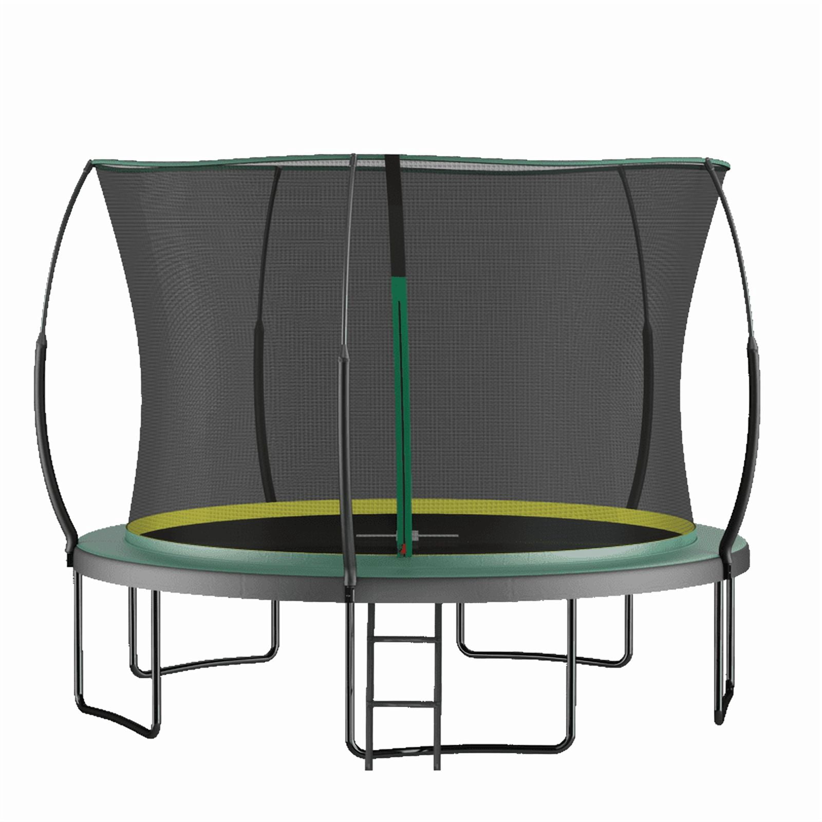 12FT Trampoline for Kids & Adults, Outdoor Recreational Trampoline with Enclosed Safety Net, Ladder & Shoe Bag, Bungee Spring Trampoline for Backyard, Heavy-Duty Galvanized Steel Frame Green