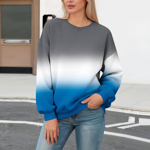 Xuyuer Women's Fashion Printed Long Sleeve Loose Blouse, Round Neck Hoodless Sweatshirt for Casual Spring Wear, Weekend Outings and Cozy Layering