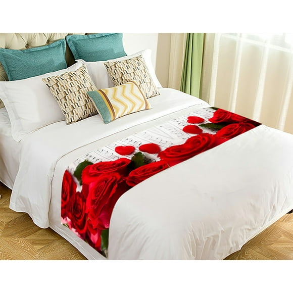 EREHome roses with musical notes for Valentine's day Bed Runner Bed Scarf Bed Decor 20x95 inch