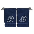 thumbnail image 3 of Monogrammed Hand Towel, Personalized Gift, 16 x 30 Inches - Set of 2 - Silver Embroidered Towel - Extra Absorbent 100% Turkish Cotton- Soft Terry Finish - For Bathroom, Kitchen and Spa- Script B Navy, 3 of 3