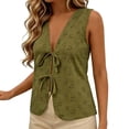 thumbnail image 7 of Summer Tops for Women Solid Color Deep V-Neck Tank Top with Floral Cutout and Tie-Front Detail Boho Style Cool Comfortable Summer Daily Wear Simple Office, 7 of 7