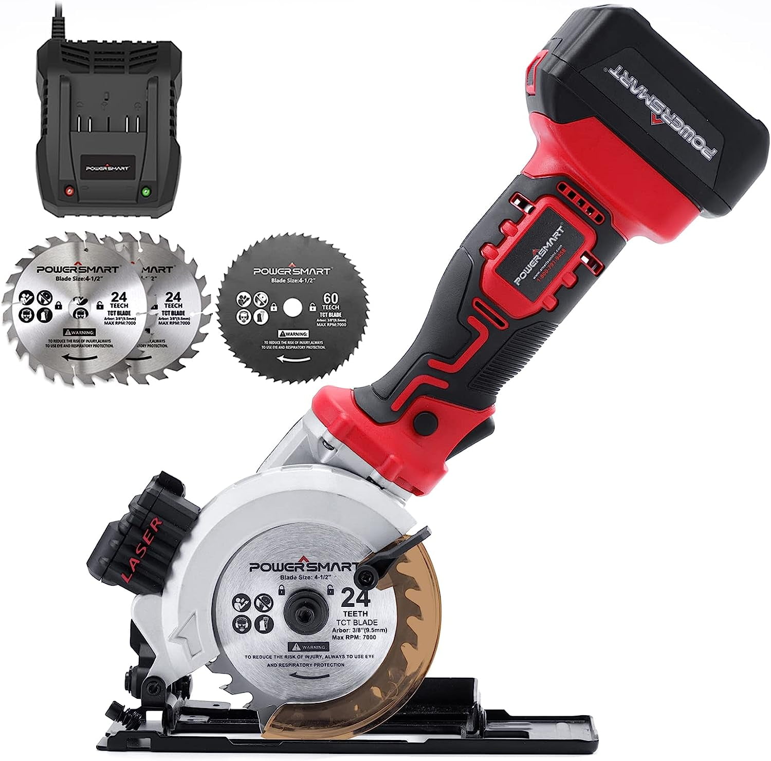 PowerSmart 20V 41/2 Inch Mini Circular Saw Cordless with 3 Blades and