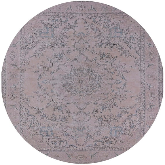 Ahgly Company Machine Washable Indoor Round Industrial Modern Silver Pink Area Rugs, 7' Round