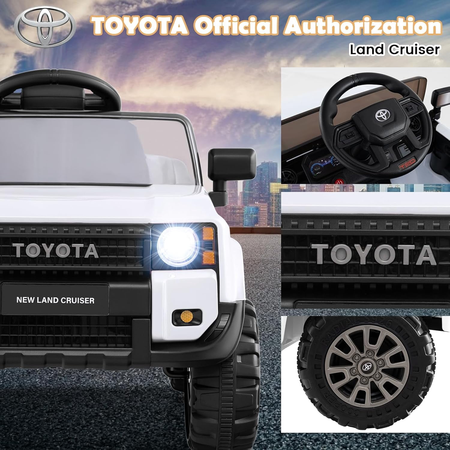 Licensed Toyota Ride on Car by OLAKIDS, Battery Powered Electric Vehicle for Kids with Remote Control, MP3, USB, Power Display, LED Lights, Suspension, Ride on Toy for 3+ Boys Girls